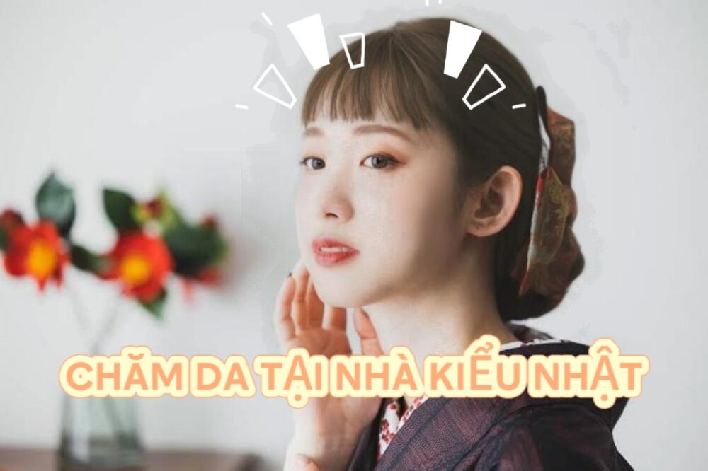 Người phụ nữ đang chăm sóc da đúng cách tại nhà trong không gian thư giãn, phong cách tối giản Nhật Bản